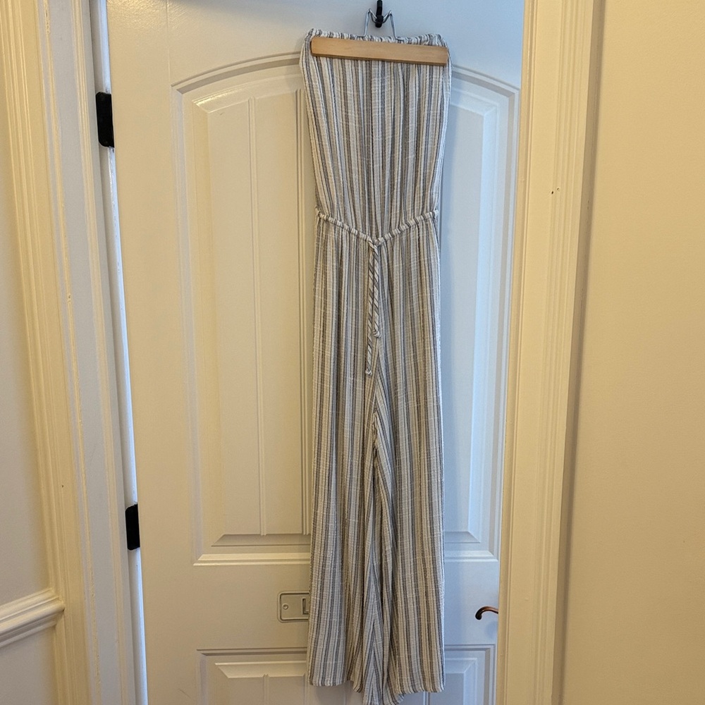 Blue Life Striped Jumpsuit in White and Gray
